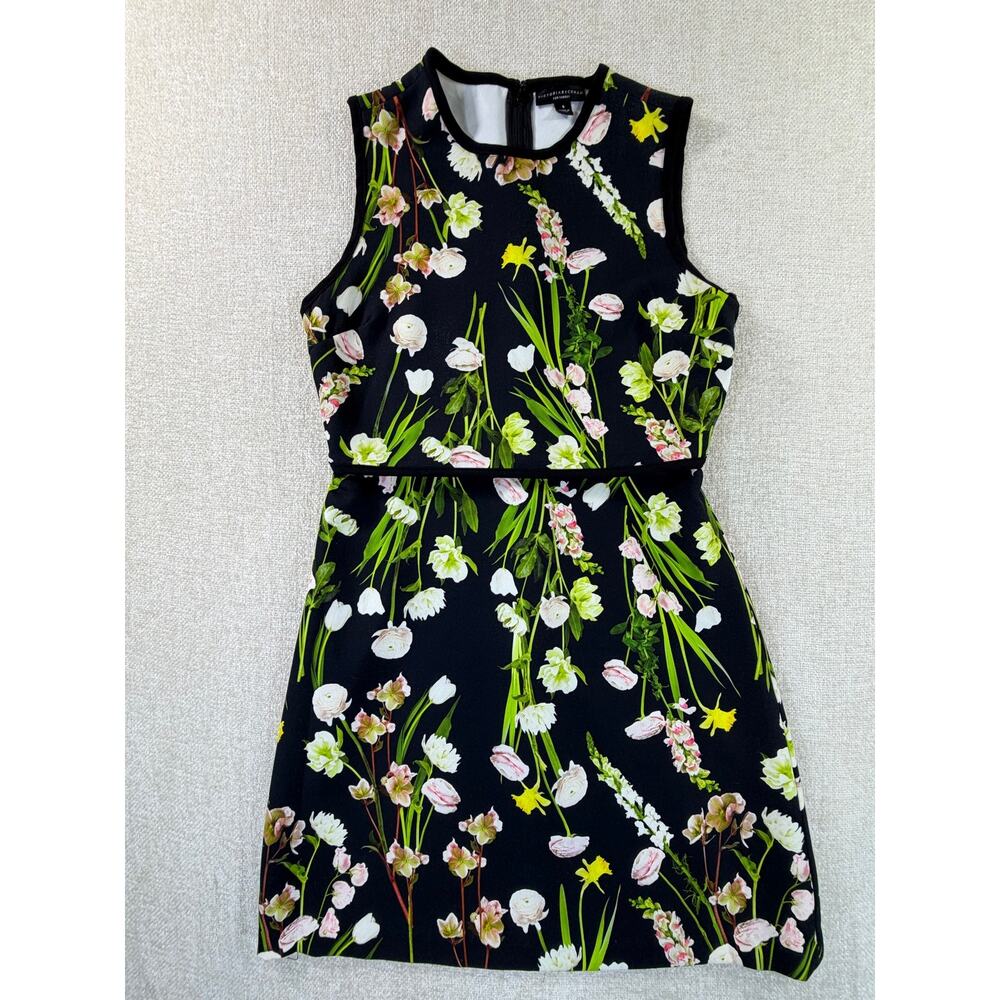 Victoria Beckham Women's Small Black Pink Floral Sleeveless Short Dress Designer